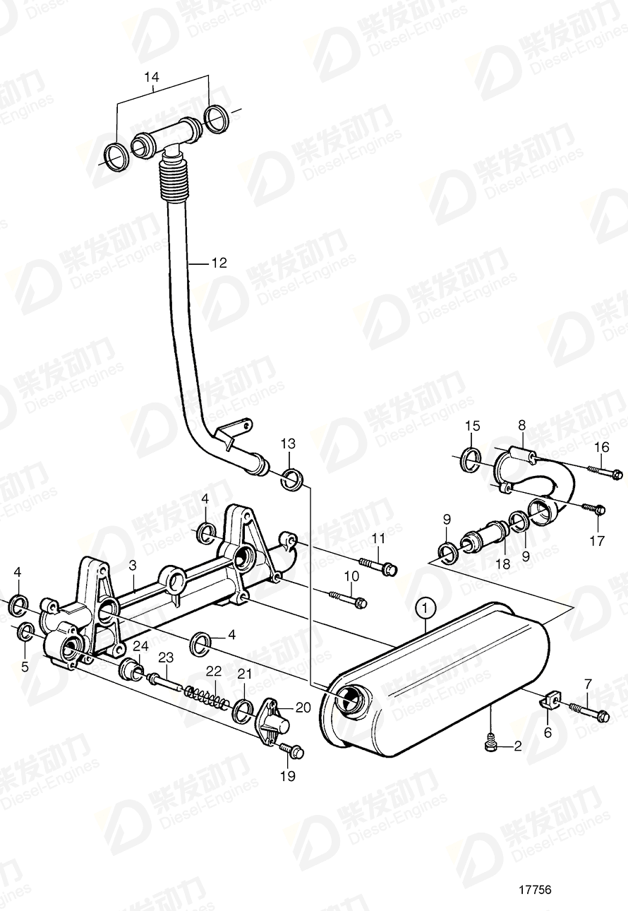 VOLVO Connecting pipe, cylinder block 1543868 Drawing VOLVO Connecting pipe, cylinder block 1543868 Drawing